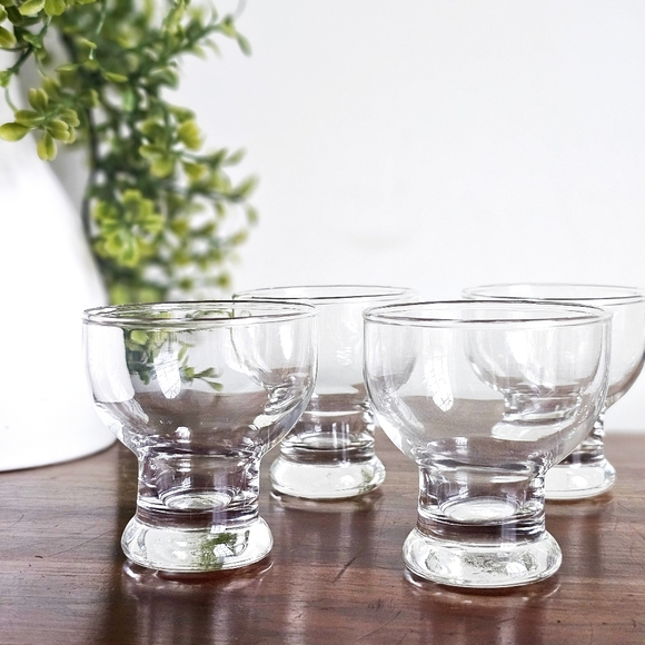 Other - Set of 6 Small Glasses Pedestal Cups Vintage Barware Glassware Shot Glass Sorbet